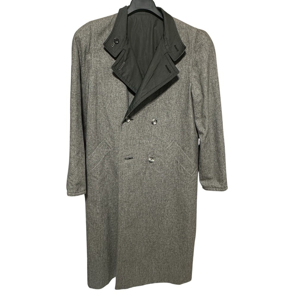 Aquascutum‎ London Reversible Trench Coat Grey Wool Charcoal Aqua 5 Womens 14